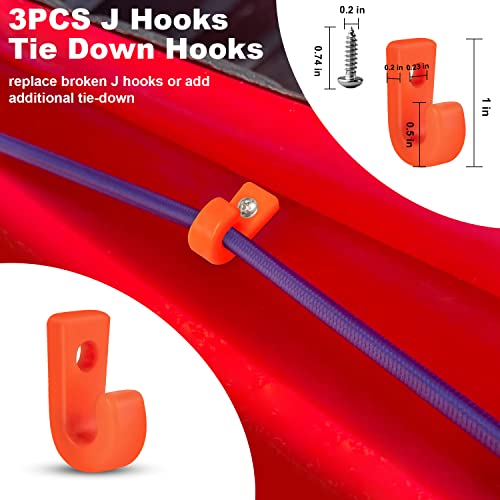 Kayak Deck Rigging Kit 1/4" 9.8' Bungee Cord With 6 D Rings& 4 J Hooks Tie Down Hooks& 4 Bungee Shock Cord Hooks,Tie Down Kayak Deck Line Repair Replacement Parts For Kayak Boat Canoe Accessory-Orange #TOP3