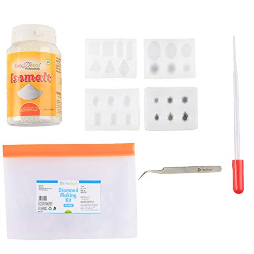 Finedecor Diamond Making Kit/Isomalt Kit/Sugar Candy Kit - Foodecor Isomalt (125 gm), Diamond Mould (25 Cavity), Chefs Tweezer, Dropper & Peva Bag