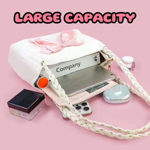 Bolso tote para mujer de cuero PU suave, elegante con moño rosa miniatura 6