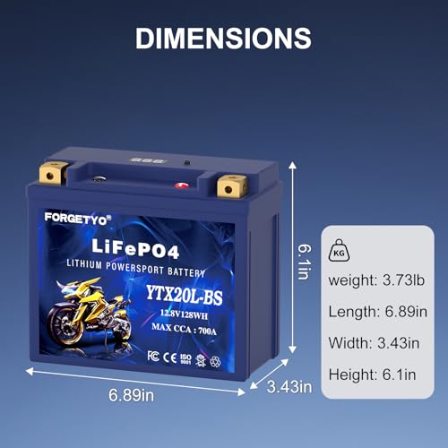 Image of Lithium YTX20L-BS, 700A LiFePO4 Motorcycle Battery, 12V 10AH ATV, UTV, Jet Ski, 4 Wheeler, Snowmobile, Personal Watercraft, Seadoo, Polaris, Tractor,Generator and Riding Lawn Mower Battery