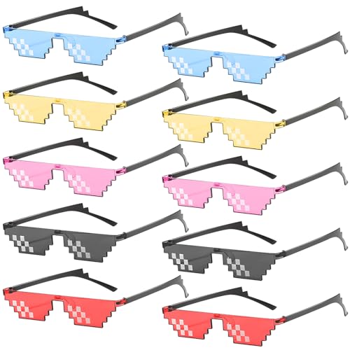 10 gafas de sol Thug Life: gafas de sol de mosaico para fiestas, gafas de sol MLG Fun gafas de sol unisex gafas de sol juguetes pixel set ideal para fiestas y disfraces, multicolor
