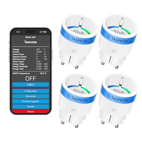 Tasmota Steckdose NOUS A8T Kleinste Wlan ESP32 smart plug 10A mini wifi steckdosen mit stromverbrauch stromzähler zeitschaltuhr Kompatibel mit Matter Alexa Google Home Assistant MQTT 2.4G