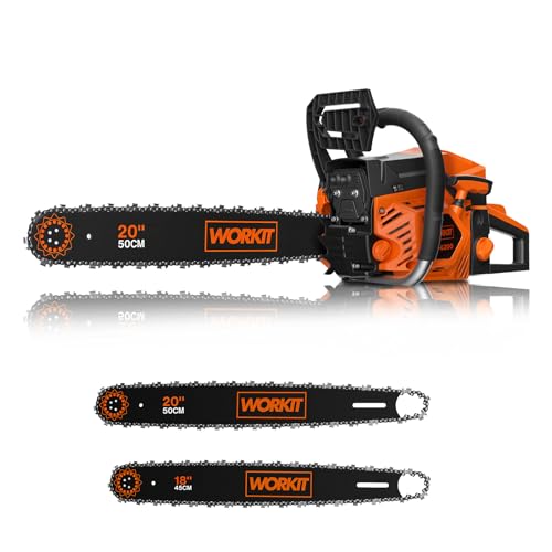 WORKIT 62CC Gas Powered Chainsaw, 20-Inch & 18-Inch Gas Chainsaw Easy Start, 2-Cycle 3.4HP Xtreme Engine, Commercial Grade Petrol Chain Saw with Auto Oiler, Wood Cutting and Tree Pruning