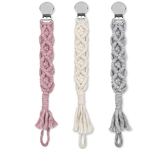 Handmade Pacifier Clip Baby Pacifier Holder for Boys and Girls, Teething Straps Unisex Design, Smoother Clip 100% Handmade Braided, 3 Pack, Easy to Use