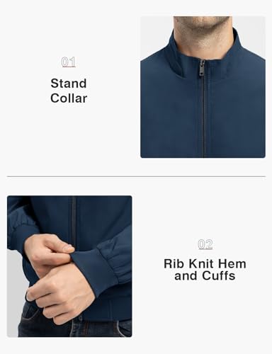 Image of TBMPOY Mens Lightweight Jackets Light Windbreaker Full Zip Casual Work Jacket Golf Business Fall Track Coat with Pockets