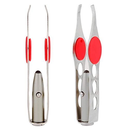 2 pinzas de cejas con luz, pinzas LED, punta inclinada, pinzas LED, pinzas de acero inoxidable, herramientas de maquillaje