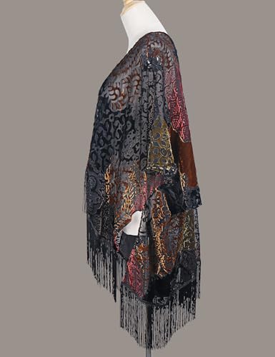 Image of MJ SERECA Women's Burnout Velvet Kimono Cardigan Cover Up with Tassel