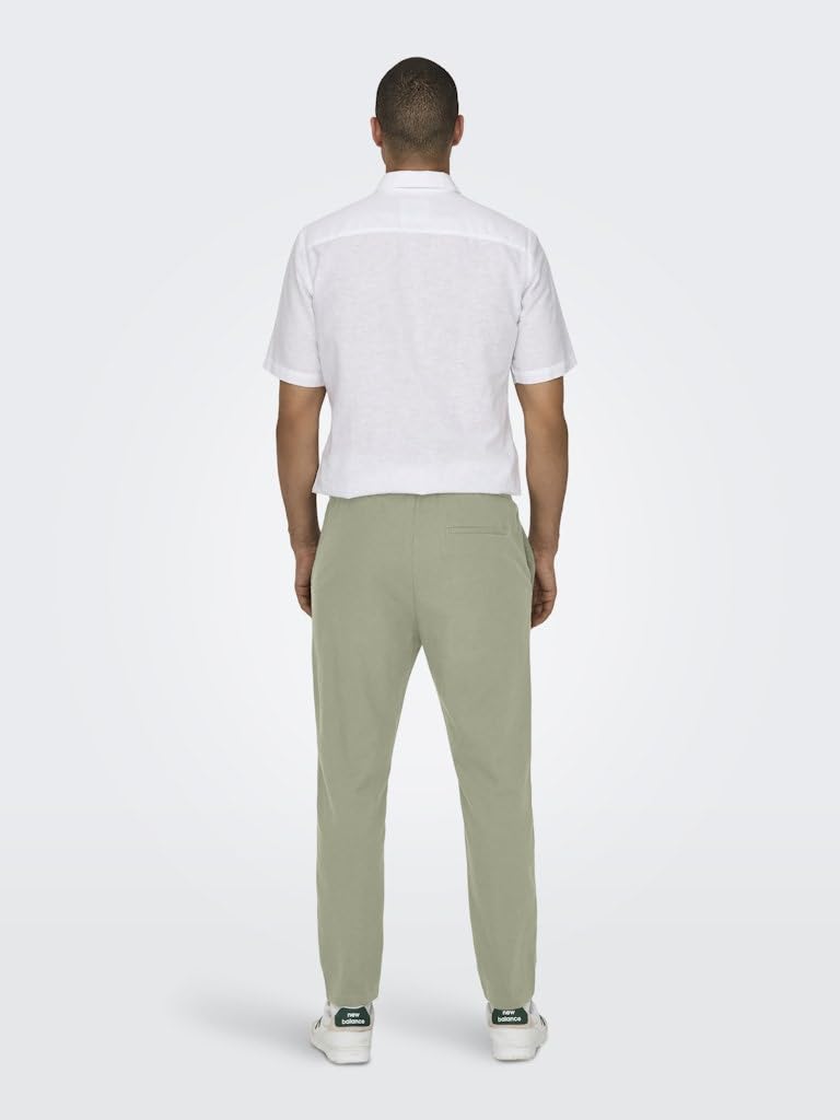 Uomo O&S Pantaloni Rilassati in Tessuto Comodi in Lino e Cotone Pantaloni ONSLINUS da Uomo con Coulisse