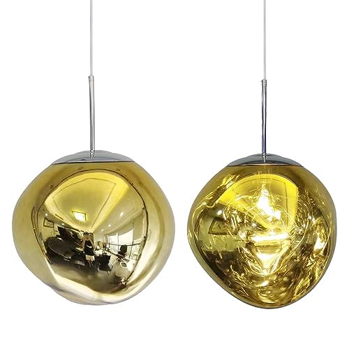 Lampe suspendue Lava en verre doré de forme irrégulière avec culot E27 pour salle à manger