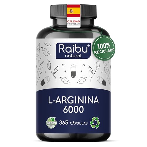 L-Arginina 365 Cápsulas Veganas - 6000 mg de L Arginina HCL Pura (de los cuales 4976 mg son puros) por Dosis Diaria – Alta Dosificación - Sin Aditivos y Probado en Laboratorio