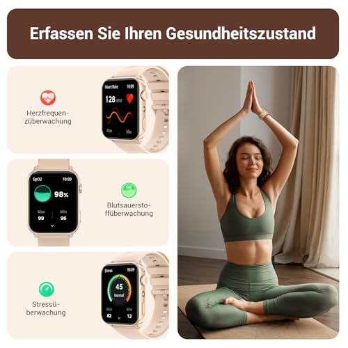 IOWODO Smartwatch Damen Anruf, Taschenlampe, Herzfrequenz, Schrittzähler – Ansicht 4