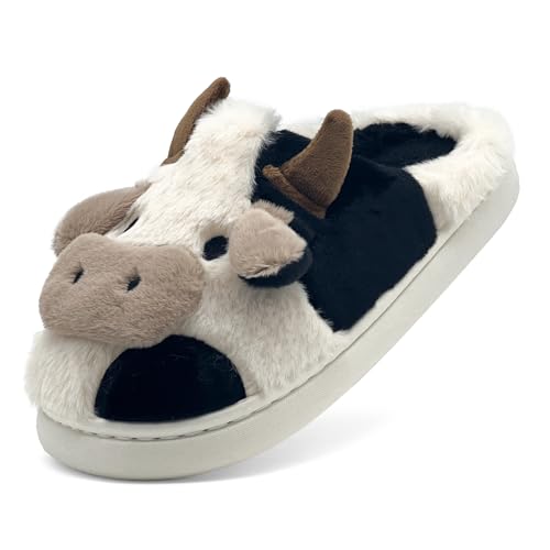 Cow Cotton Slippers, Thick Sole Kawaii Fluffy Winter Indoor Outdoor Cute Slippers for Women and Men4