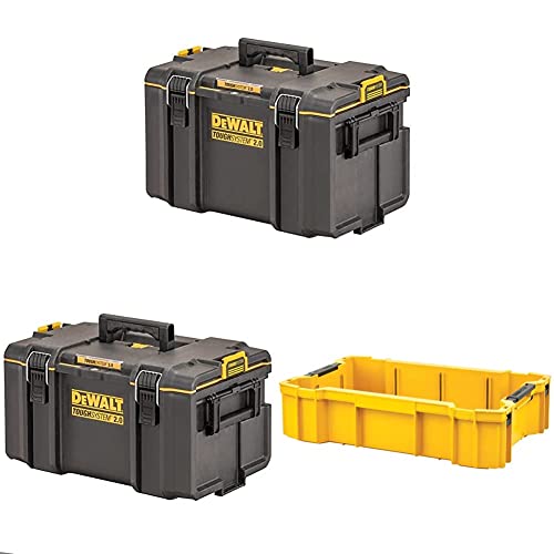 デウォルト(DEWALT) タフシステム2.0 ラージボックス DS400 (DWST83342-1) + ミディアムボックス DS300 (DWST83294-1) + 内部トレー <大> (DWST83408-1) 大容量 工具箱 収納ケース ツールボ