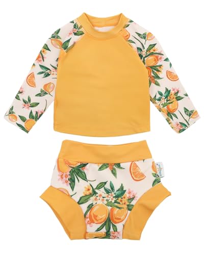 babygoal Baby Toddler Swimsuit with Swim Diaper, Long Sleeve Rash Guard Set with UPF 50+ Sun Protection for Boys & Girls