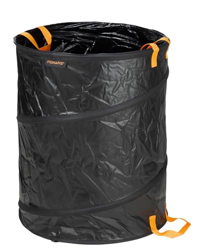 Fiskars Großer PopUp-Gartensack mit Griffen, Fassungsvermögen: 172 Liter, Schwarz/Orange, Solid, 1015647