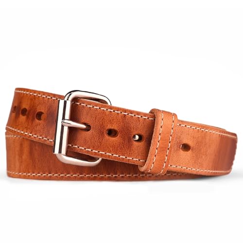 Daltech Force RoughCut - Concealed Carry CCW Natural Leather Gun Belt - 15-17 oz Full Grain Leather Belt (Stitched Natural, 36) 1029DW-20