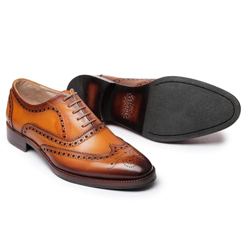 Image of Lethato Wingtip Brogue Oxford Handcrafted Men's Genuine Leather Lace up Dress Shoes