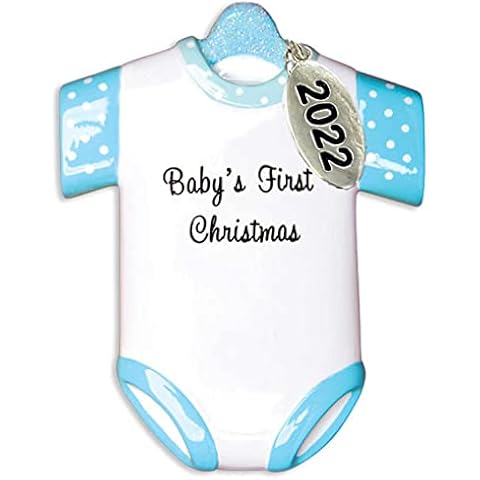 Baby Boy Ornament Babys First Christmas Ornament 2022 - Onesie Baby Ornament - Can Be Personalized - Comes in an Organza Bag so It's Ready for Giving! Cover