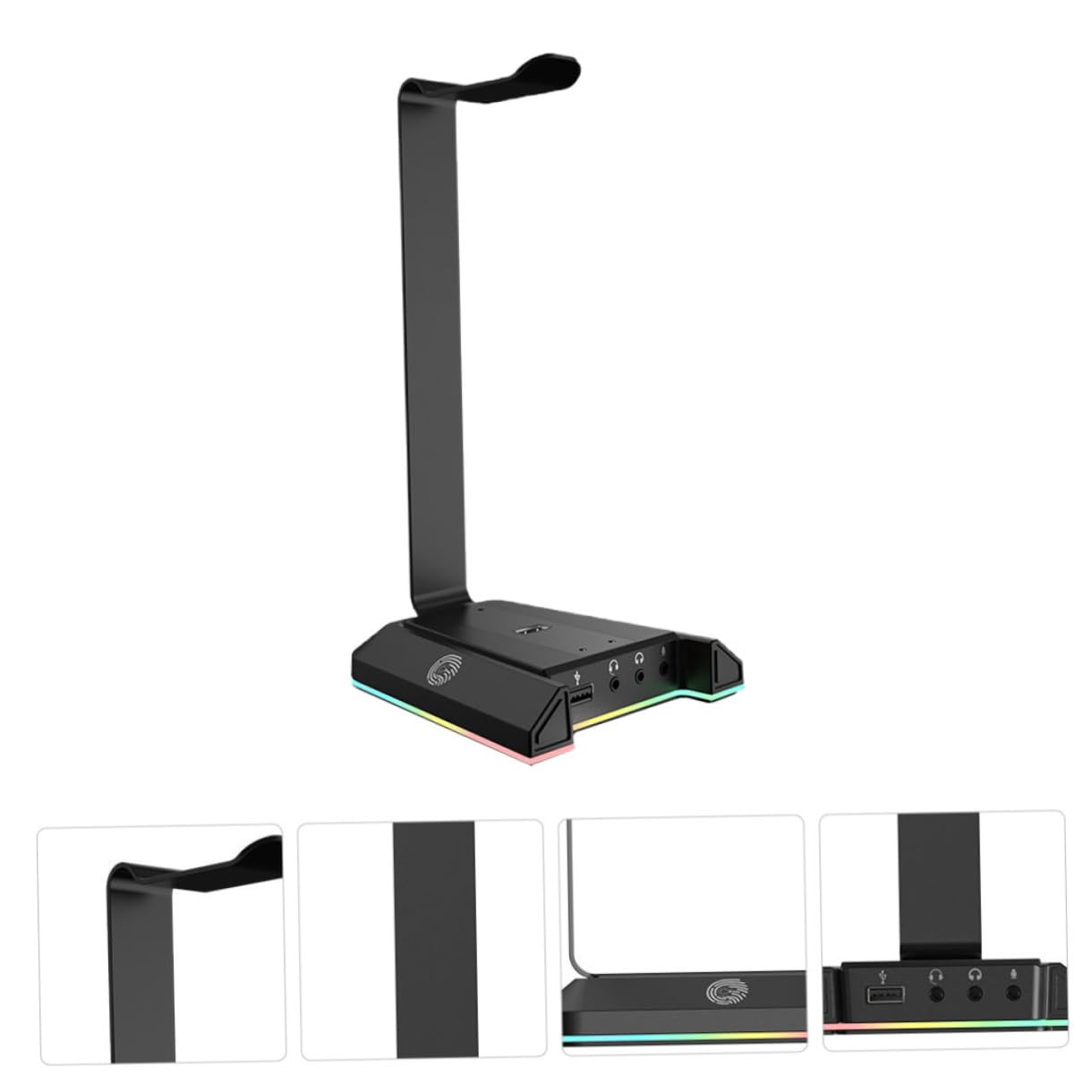 ULTECHNOVO Soporte de Sobremesa para Auriculares Rgb para Juegos Negro Abs | Diseño de Escritorio, Compatible Teléfono y Auriculares, Accesorio para Ordenador y PC Gaming