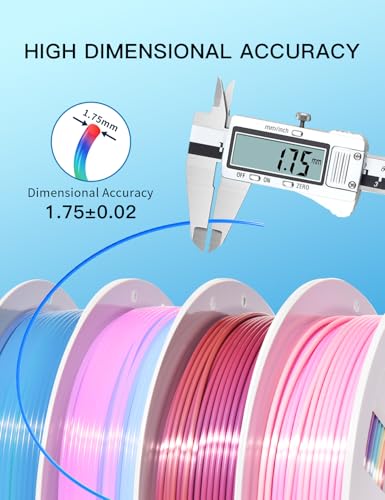 Image of PINBALL Silk Rainbow & Crystal Rainbow PLA Filament 1.75mm, 3D Printer Filament Fast Color Change, Fit Most FDM Printers, 250g Spool, 4 Rolls