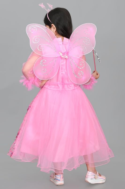 Image of Zenat Girls Kids Net Regular Fit Knee Length Sweet Angel Frock Dress (Pink 3-4 Years)