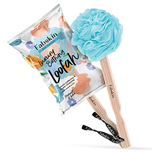 Image of Fabskin Bath Brush Loofah With Wooden Handle | Blue | For Men and Women | Back Bath Scrubber | Loofah For Back Bathing | Made In India