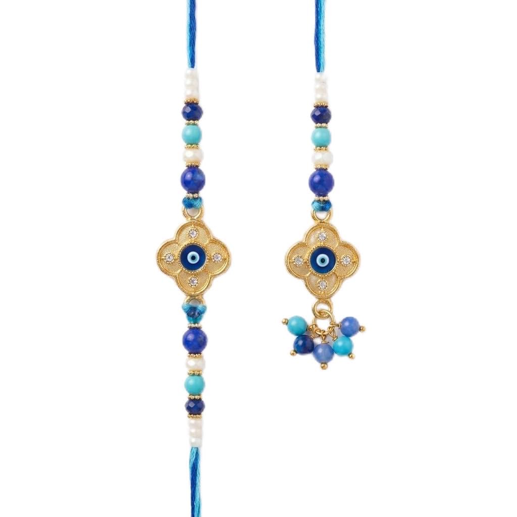 ASquare Evil Eye Bhaiya Bhabhi Rakhi | Handmade Designer Nazar Rakhi with Blue Beads & Adjustable Cotton Thread (Pack of 2)-image-26