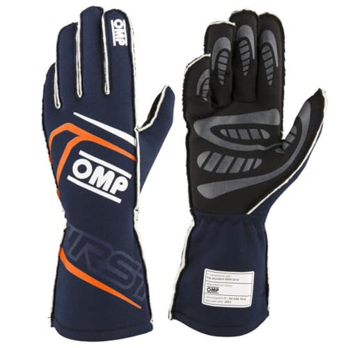 Omp Racing - Gants FIA 8856-2018, Bleu Marine/Orange Fluo, Taille S