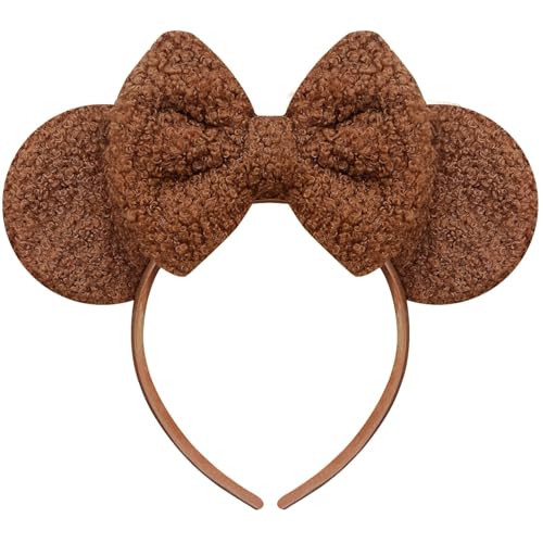 Trnerm Mocha Brown Mouse Ears Headband for Women Soft Plush Ears