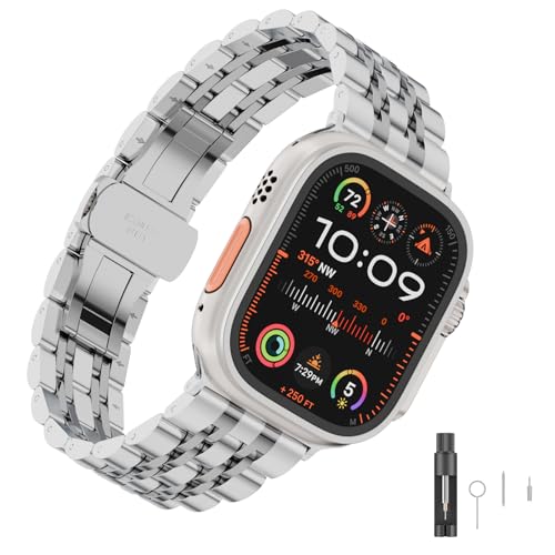 HUANLONG Solid Stainless Steel Band Compatible with Apple Watch 41mm/40mm/38mm, Metal Strap for iWatch Series Ultra/Ultra2/10/9/8/7/6/5/4/3/2/1 SE Women and Men (LS 38mm/40mm/41mm Silver)