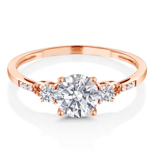 Gem Stone King 10K Rose Gold Lab Grown Diamond Engagement Ring For Women | 0.90 Cttw | Round 6MM | Gemstone April Birthstone | DEF Color | VVS-VS Clarity | Available in Size 5,6,7,8,93