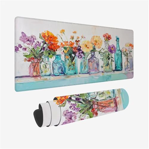 Tapis de Souris XXL 900 x 500 x 3mm, Fleur Tapis de Souris Couleur Pattern avec Base en Caoutchouc Antidérapant Surface, Imperméable Mouse Pad avec Bords Surpiqués Désign, Decoration Bureau,Model939