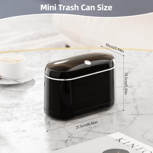 PAVSTINE Tischmülleimer mit Deckel, Tischabfalleimer Zweikammer-Design, Mini Mülleimers Enthält 5 Rollen Müllbeutel und 4 Anti-Rutsch-Matten, Tisch Mülleimer für Schreibtisch, Badezimmer, Schwarz