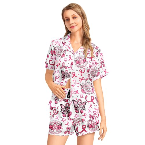 Image of Funny Satin Pajamas Set for Women Button Down Sleepwear Print Pjs Set 2 Piece Short Sleeve Loungewear Gift for Women