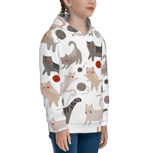 Cute Cats Play with Balls Kids Pullover Hoodies Boys Sweatshirts Girls Athletic Clothes with Pocket3