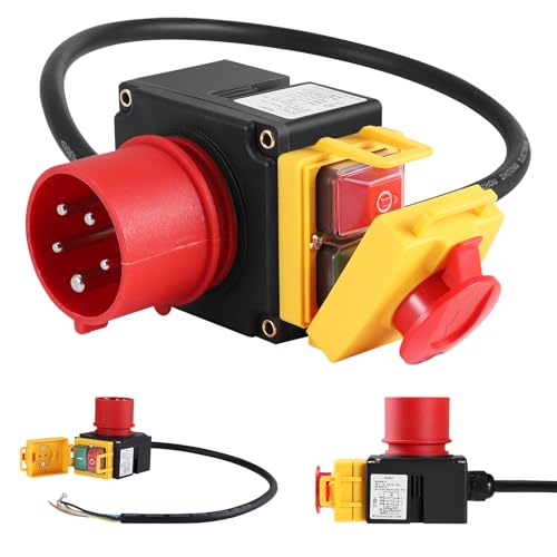 Motorschutzschalter 400V,Notausschalter 3 Phasen mit Kabel,Schalter Kreissäge,Sicherheitsschalter,Nullspannungsschalter für Maschinen wie Tischsägen & Holzbearbeitung,AC-3 12A,IP54 Kompatibel KOA7