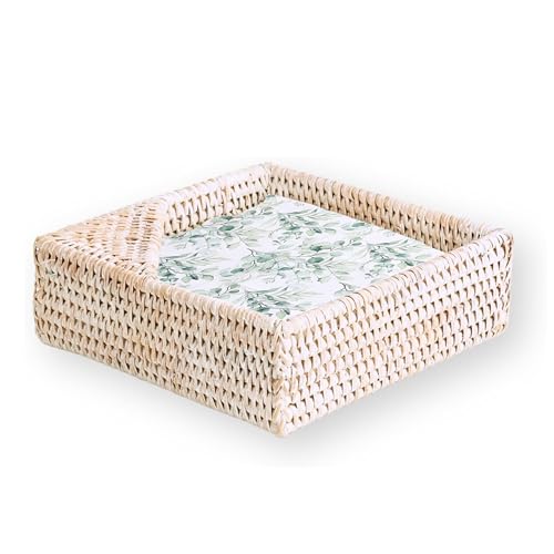 Onhomes Napkin Holder for Table, Natural Rattan Napkin Holders for Paper Napkins, Decorative Cocktail Napkin Holder, Wicker Tray Napkin Holders for Kitchen, Guest Towel Holder Tray for Bathroom