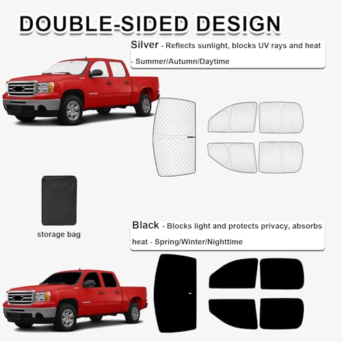 Image of KMF Windshield Sun Shade Replacement for GMC Sierra Accessories 2007-2013, Side Window Sun Shade Cover Sun Visor Shield Cover, Rear Window Sunshade for Camping /Baby UV Block and Privacy Protect