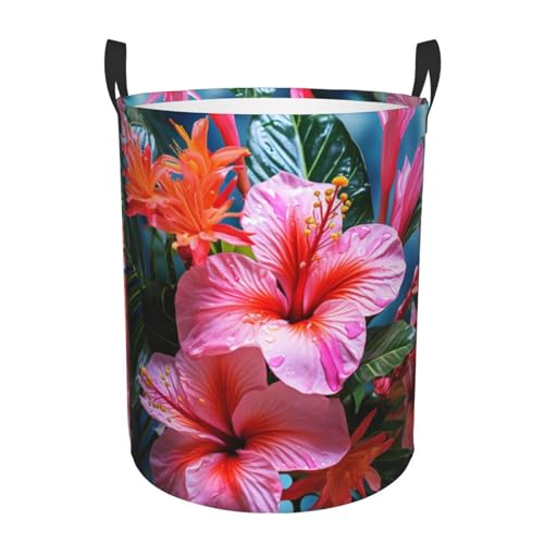 Cesto Para Ropa Sucia 60L, Flower De Planta Tropical Cestos Lavado Con Asa Plegable Cesto Para La Colada, Para Dormitorio, Dormitorios De Niños, Salon