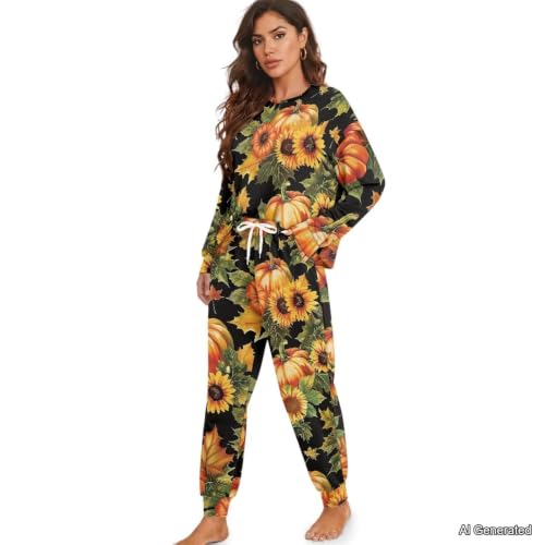Image of Women's Pajamas Set Soft 2 Piece Loungewear Long Sleeve Pj Set Matching Sleepwear with Pockets for Women Plus Size