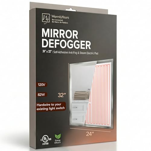 WarmlyYours Heated Mirror Defogger Rectangular 24x32 in. Self-Adhesive Anti Fog and Steam Electric...