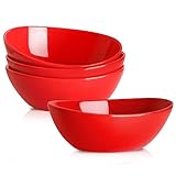 HASENSE Ceramic Cereal Bowls, 28 Ounce Serving Bowls for Kitchen, Small Salad Bowl Sets for Cereal Soup Pasta Snack Ice Cream Dessert, Party Holiday Gift, Dishwasher and Microwave Safe, Set of 4, Red
