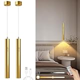 Lightess Battery Operated Pendant Light Set of 2, Wireless Chandelier with Remote, 3 Color Dimmable, 6000mAh Hanging Battery Operated Light for Kitchen Island Dinning Room Bedroom, Gold