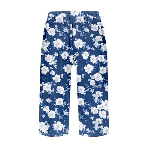 Pants for Women Elastic High Rise Knee Length Pants Straight Floral Summer Pockets Stretch Loose Bermuda Shorts Casual2