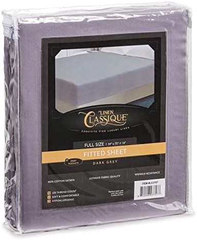 Linen Classique Luxury Fitted Sheet - Premium Soft Poly Cotton Percale Fabric, 320 Thread Count, Wrinkle Resistance (48 Inch, Dark Gray)