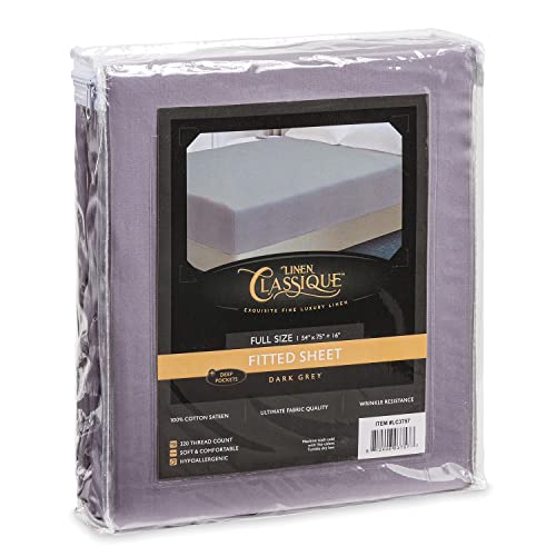 Linen Classique Luxury Fitted Sheet - Premium Soft Poly Cotton Percale Fabric, 320 Thread Count, Wrinkle Resistance (48 Inch, Dark Gray) #TOP1