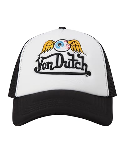 Image of Von Dutch Monogram Trucker Cap - Retro Snapback Cap for Men and Women - Adjustable Snap Fit Panel, Mesh Rear, Curved Bill