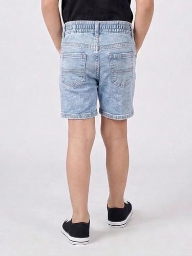 Image of KiddoPanti Boys Knee-Length Denim Shorts | Stretchable Cotton Poly Denim | Comfortable Fit with Button Elasticated Waistband & Zip Fly