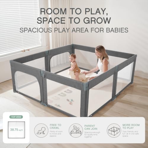 Image of Doradotey 8-Panel Foldable Baby Playpen for Toddlers 1-3, Adjustable Shape Large 79 inchx71 inch Indoor Playard, No Tools Assembly, 360 Breathable Mesh, Separate Washable Panels Safety Fence,Grey