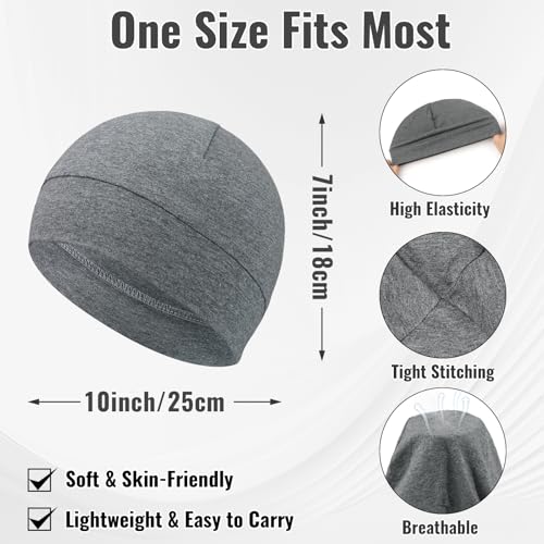 Qearl 3 PCS Cotton Skull Caps,Lightweight Beanie Sleep Hats Sweat Wicking Cycling Running Hat Helmet Liner for Men Women Multicolor